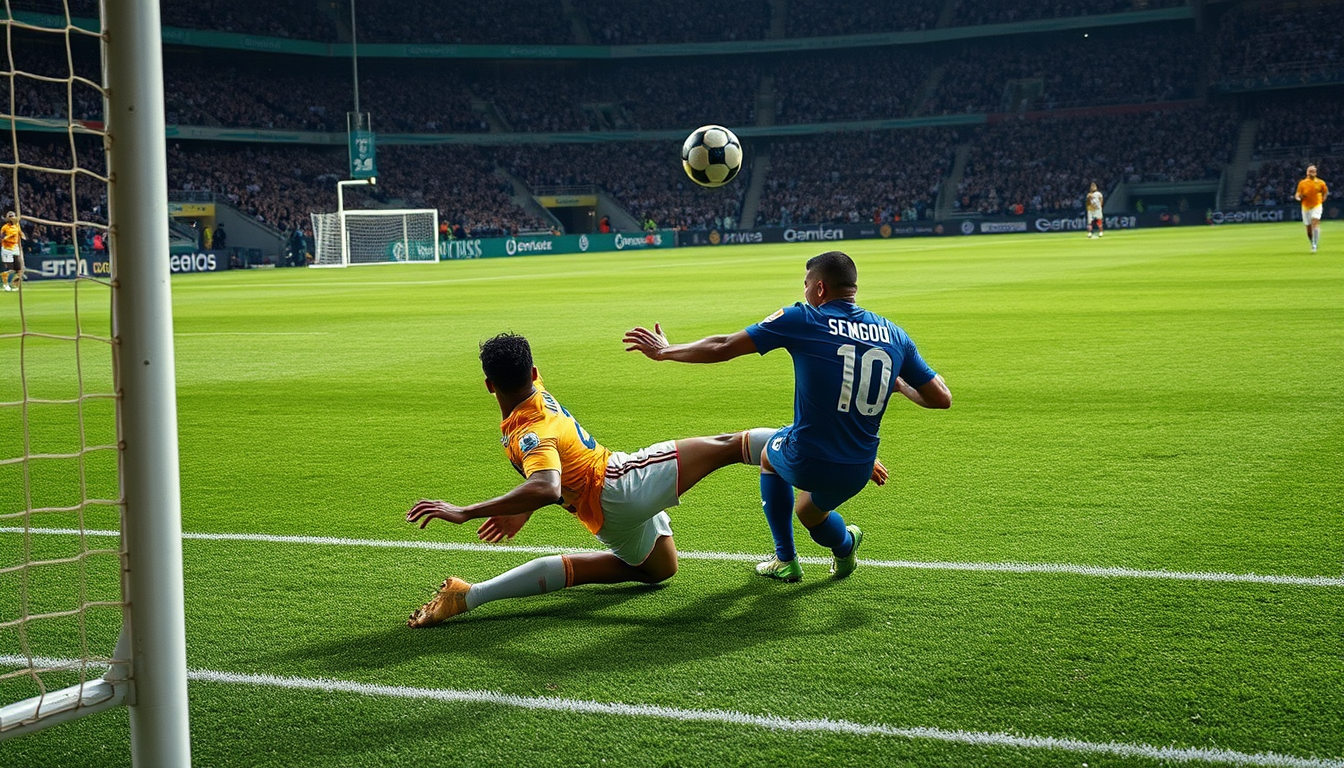 Main art studio: crie uma imagem com um jogador batendo o penalti descesivo na final da copa do mundo com plano geral com angulo normal