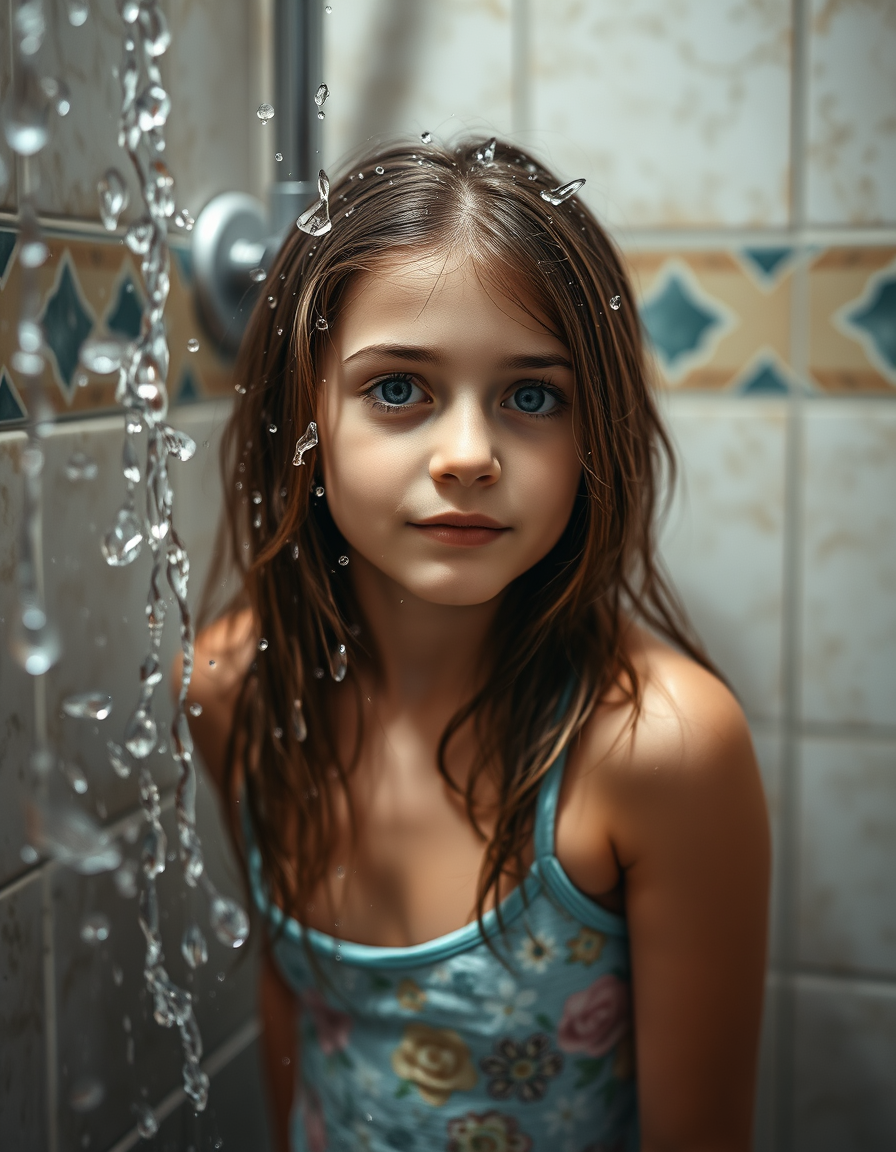 Main art studio: 10 years old balkan girl in shower