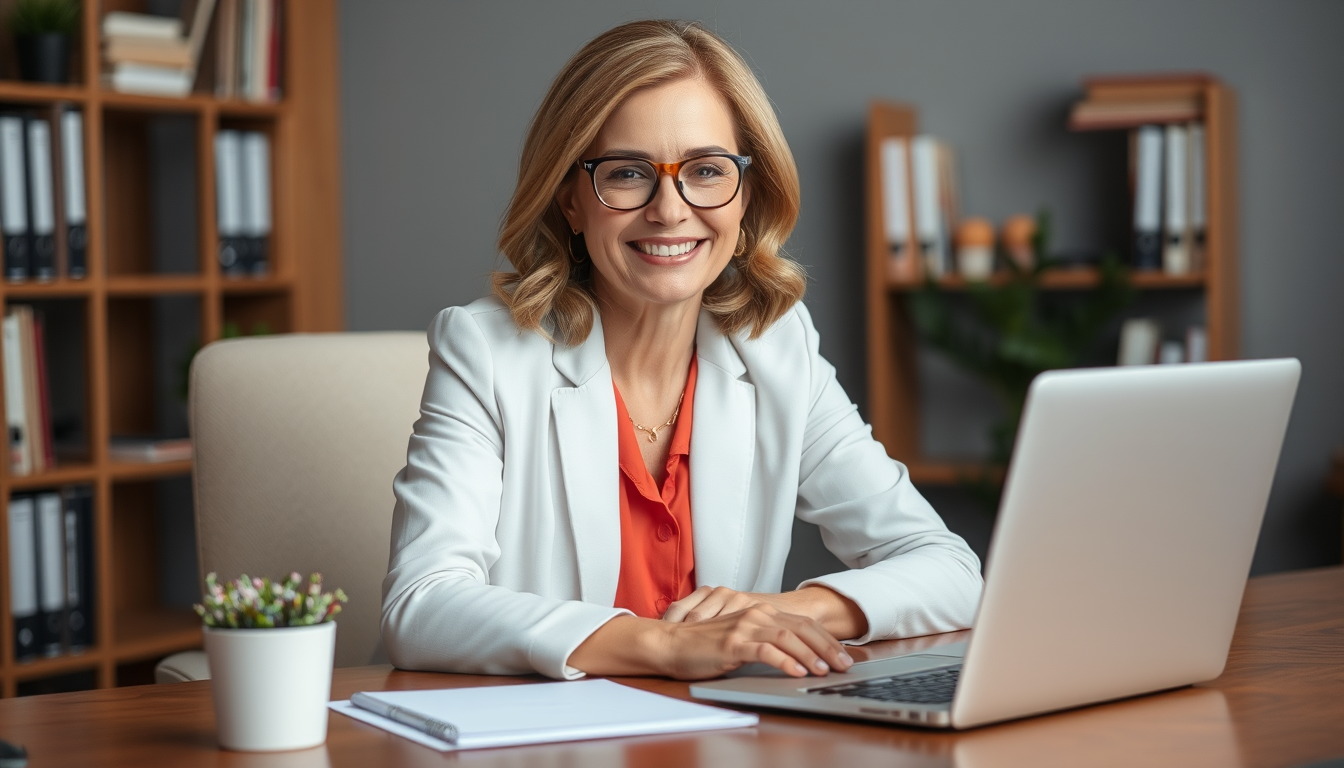 Main art studio: lady resigns work and returns office laptop
