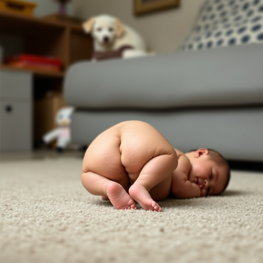 Main art studio: Bare-bottom human baby in doggy style position