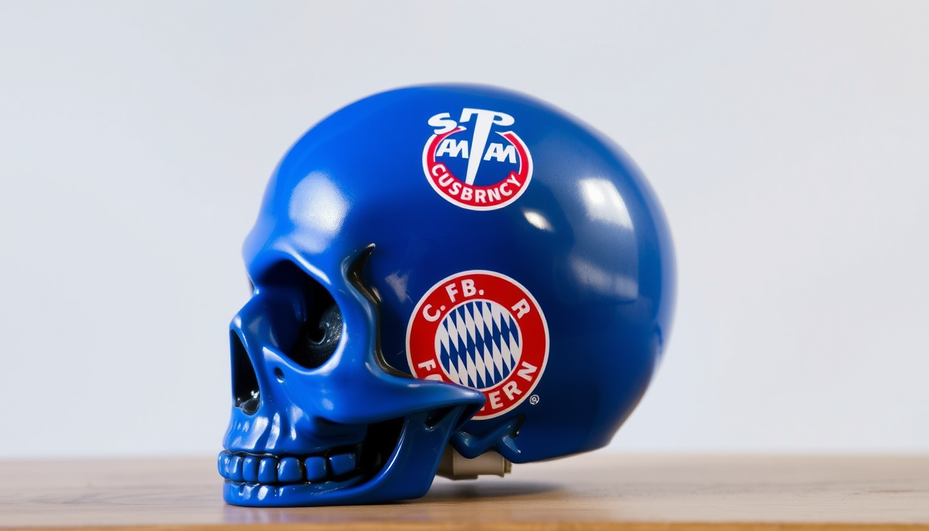 Main art studio: Nimm den St. Pauli Totenkopf und fülle ihn mit Blau weißen Rauten und roten Rand des FC Bayern Logos!