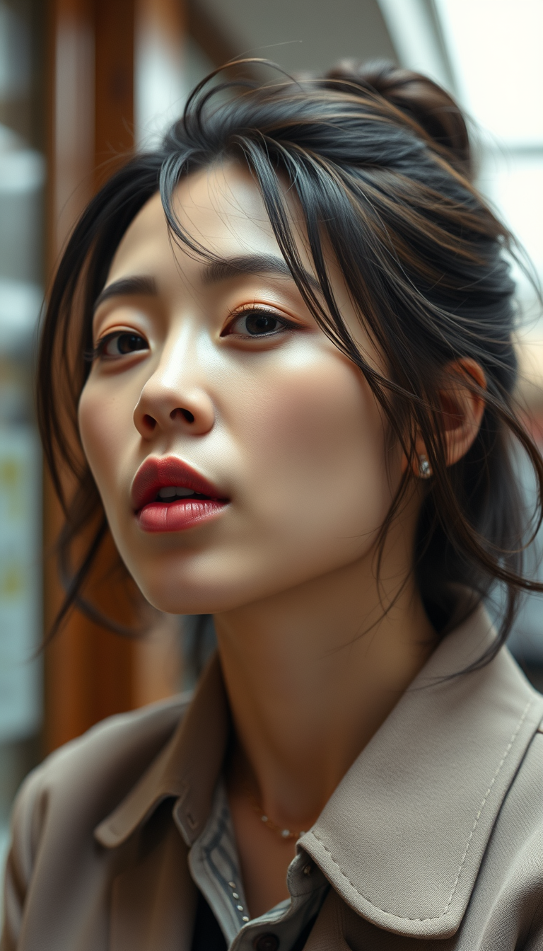 Main art studio: Real-life japanese secretary woman with messy bun hair who suck unknown male cock in her mouth