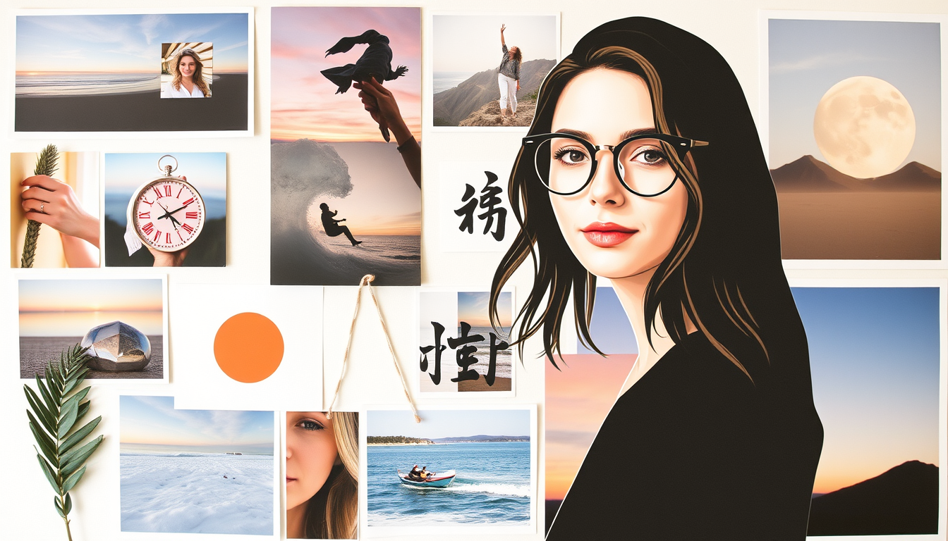 Vision Board idea created from the prompt: vision board collage, aspirational images, organized mood board layout, magazine cutout style, おしっこ我慢している女の子 , cohesive goal board artwork,