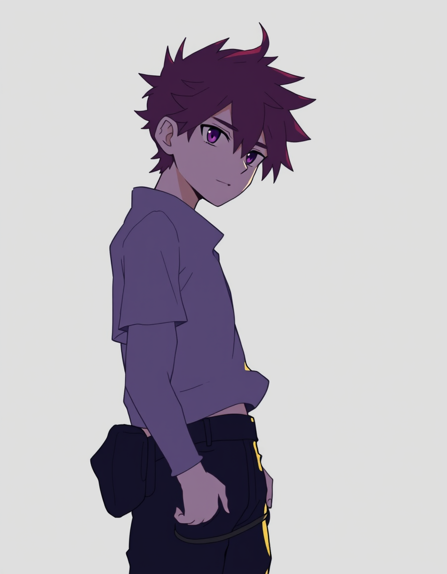 AI Anime Character idea created from the prompt: an anime character with a legible silhouette, controlled costume language, and expressive face, deliberate composition, A teenage mideavil m