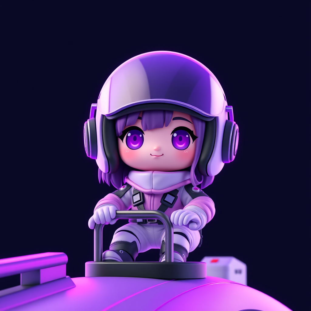 Main art studio: Mochi animated Female Captain on a ship for discord profile picture A cute 3D animated mochi character designed as a Web3 NFT profile picture, neon pu