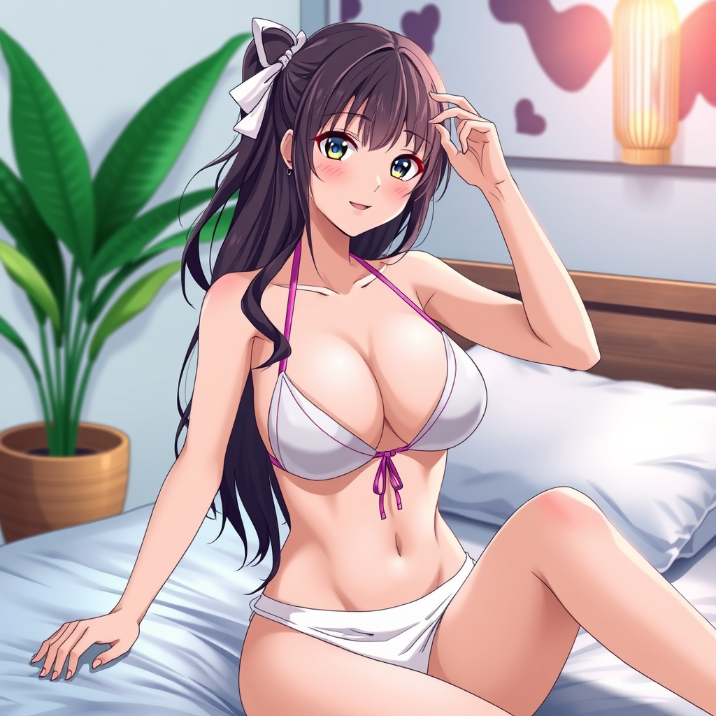 Main art studio: Adult sexy Anime Girl 25 macking sexy pose on a Bett with a Bikini that is small in a 30 sec Video