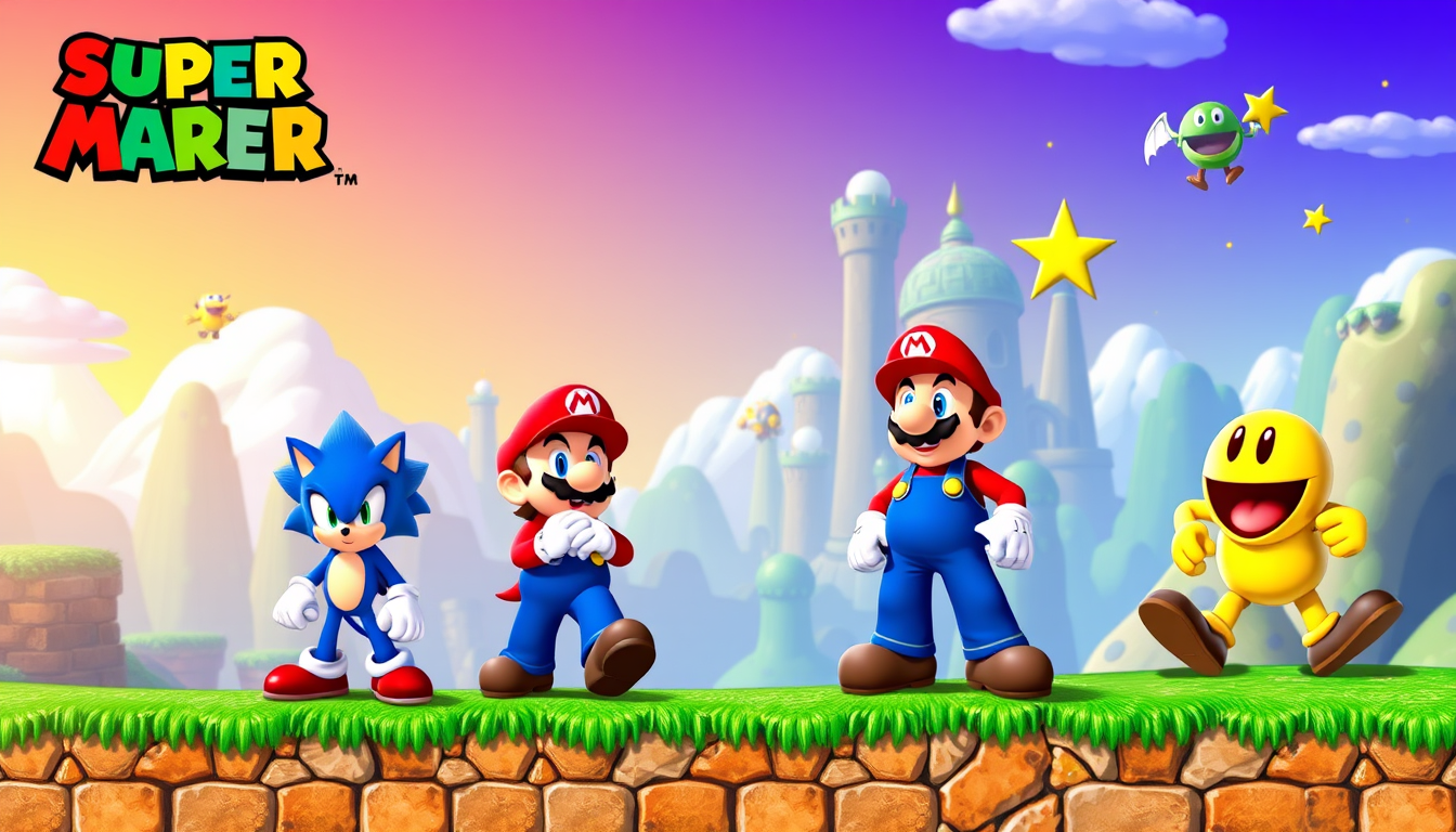 Main art studio: Super mario bros multieverse quest Acion RPG that has sonic rayman mario luigi crash megaman pacman