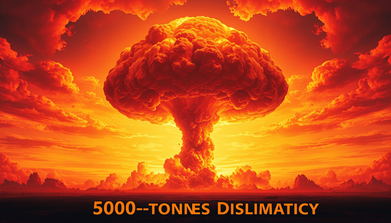 Wallpapers idea: wallpaper artwork, wide atmospheric scene or bold pattern, high detail, huge atomic explosion with huge mushroom cloud 5000 kilo-tonnes of diplomacy i
