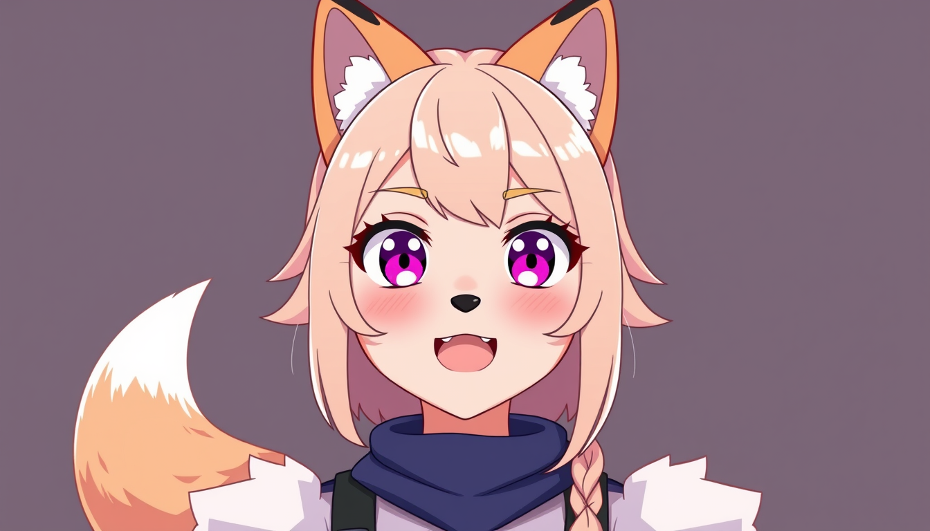 VTuber idea: vtuber avatar character, anime style, expressive face, streaming-ready design, foxgirl anime , clean vtuber model illustration