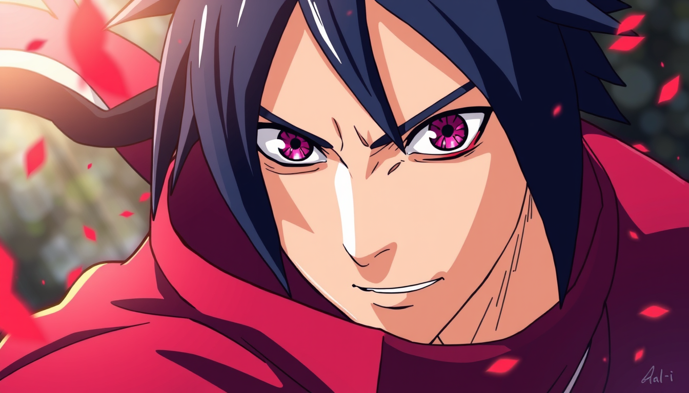 Anime idea: anime style, vibrant colors, expressive eyes, Sasuke uchiha , detailed anime illustration