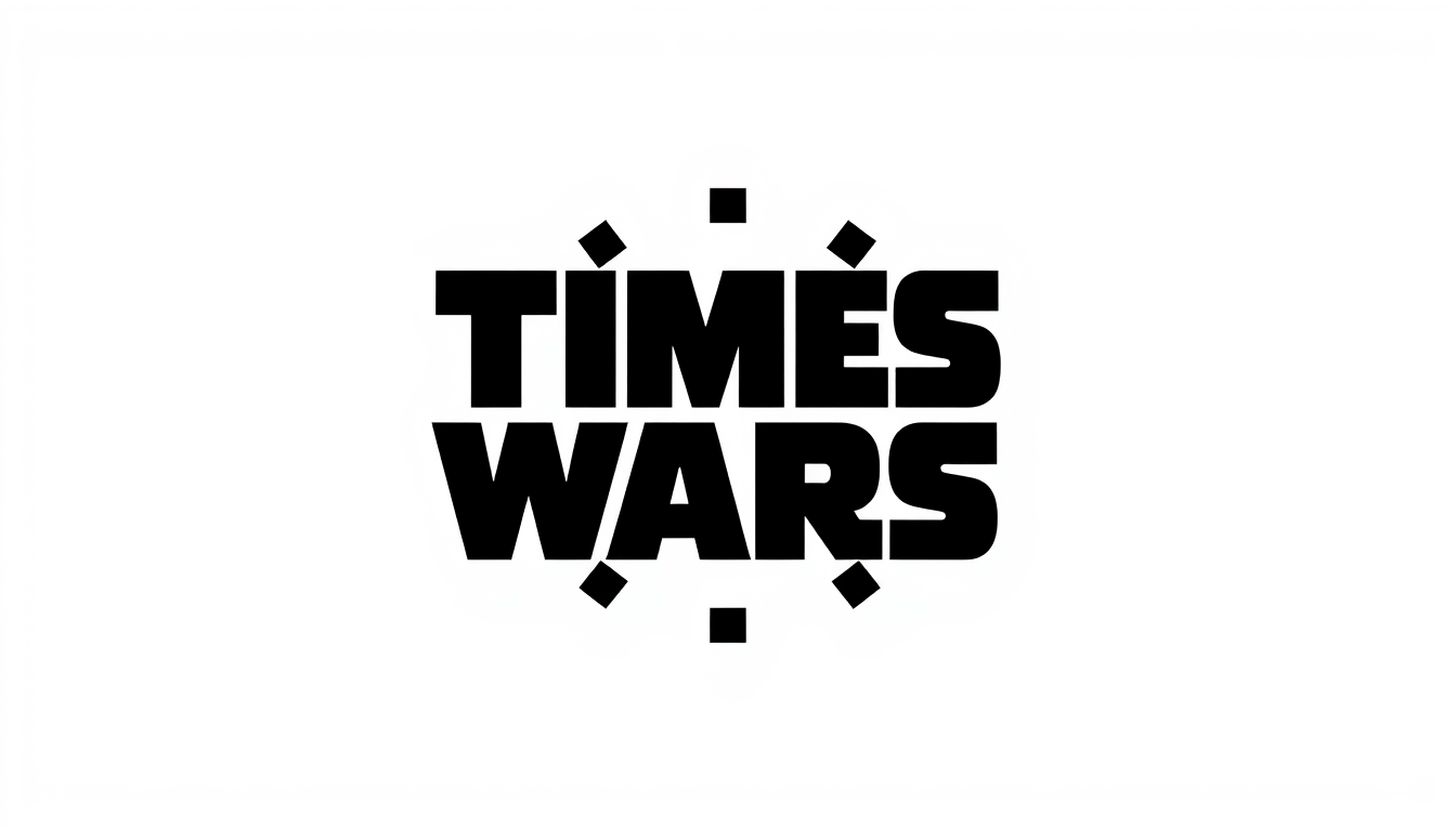 Logo idea: logo design, clean minimal mark, bold simple shapes, balanced composition, uberschrift Times wars hintergrund schwarz und der uberschrift mit zahnrede