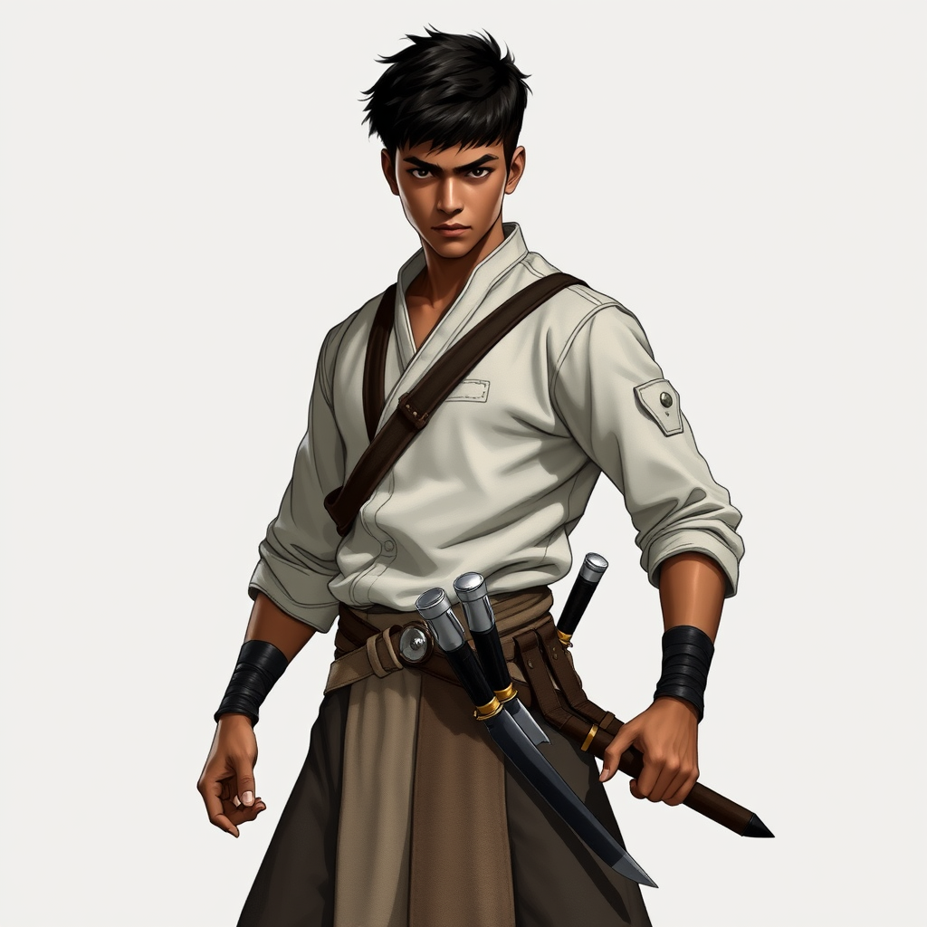 AI Art prompt example created from the prompt: Full-body outline of a young South Asian-inspired human prince, slender and graceful rather than muscular, with the poised, restless bearing