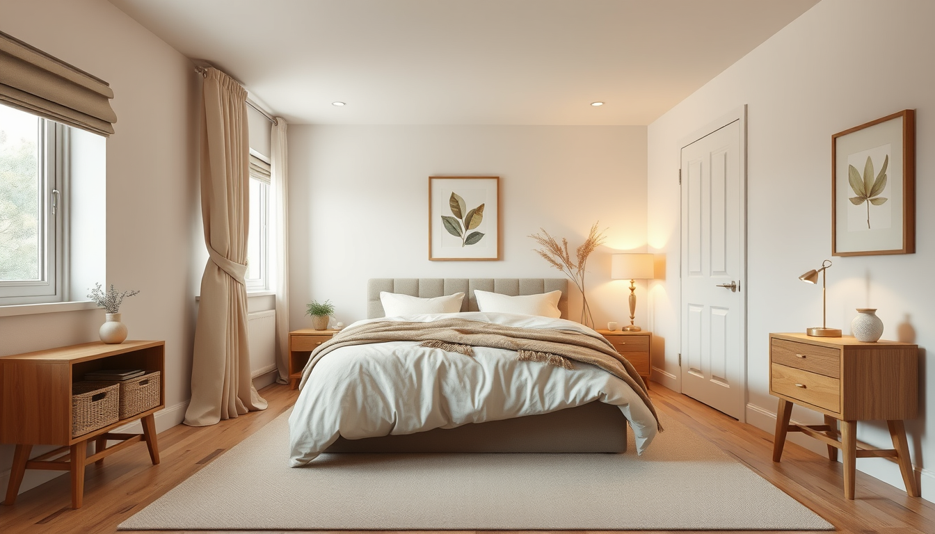 AI Art prompt example created from the prompt: Photorealistic makeover of the same small bedroom, preserve the exact room layout, window on the left, door on the right and bed position. W