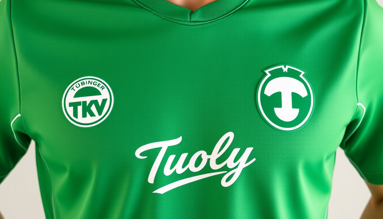 Main art studio: Erstelle ein Trikot von einem Tischkickerverein in grünen Farbtönen links auf der Brust ein Logo mit TKV Tübingen rechts ein Nikezeichen und zentral e