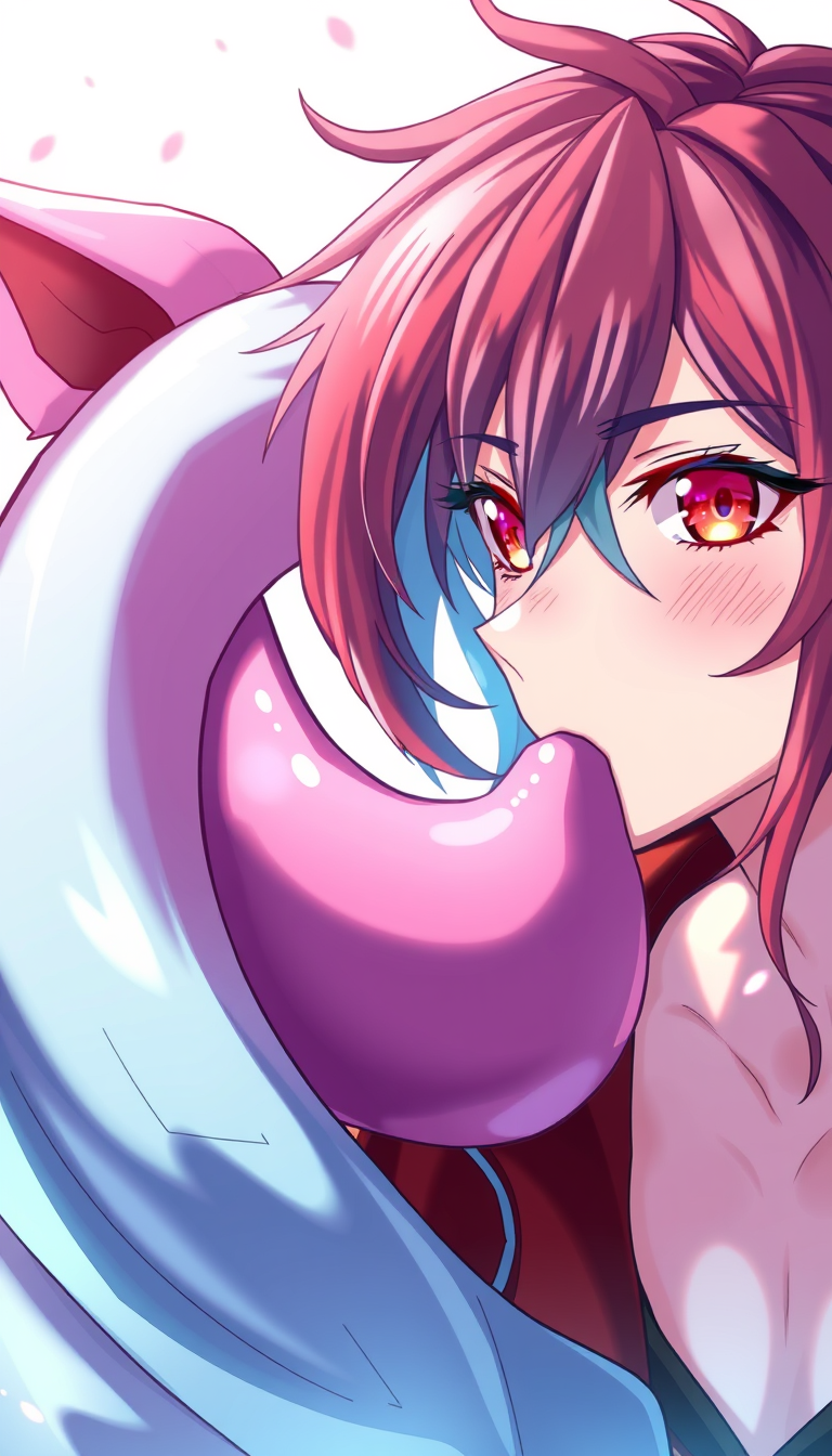 Anime idea: anime style, vibrant colors, expressive eyes, Cretae an shemale that has large cock, that cock sucking by male . , detailed anime illustration