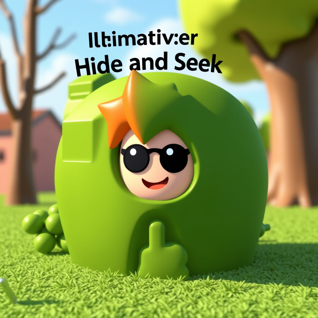Main art studio: kannst du mit eine Roblox ICon für ein Hide and seek game machen, with a head title with the text "Ultimativer Hide and Seek", it schould look like th