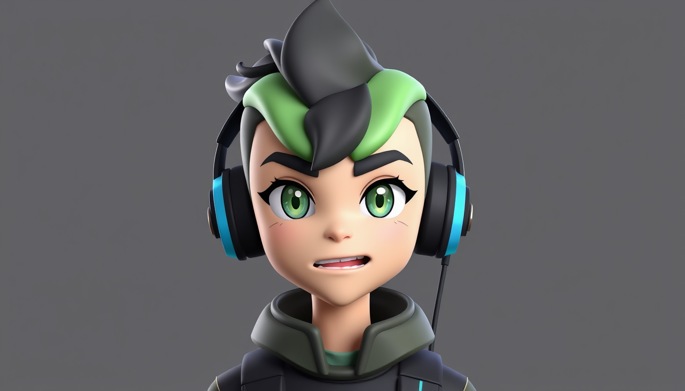 VTuber idea: vtuber avatar character, anime style, expressive face, streaming-ready design, 3d v-tuber icon with snake therian gear , clean vtuber model illustrati