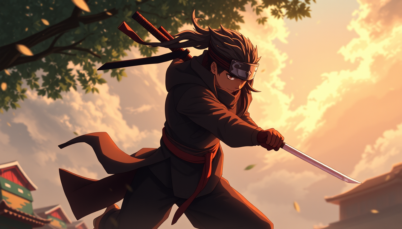 Main art studio: crie imagem de um anime de ninja no angulo