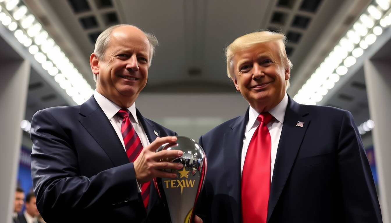 Main art studio: Infantino président de la FIFA et trump souriant entrain de levé la coupe du monde sur fond pleins de billets de dollars avec la phrase suivante : FOO