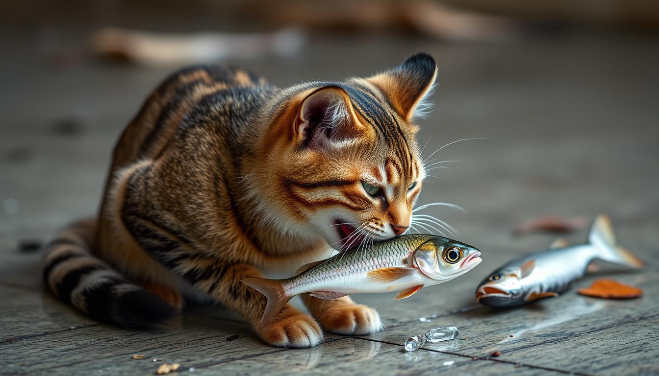 Main art studio: cat eats fish