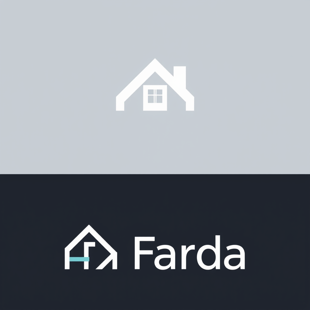 Main art studio: Create a clean, modern minimalist monogram logo for “Farda”. Combine the letters F and A into one unified geometric symbol. Integrate a subtle house s