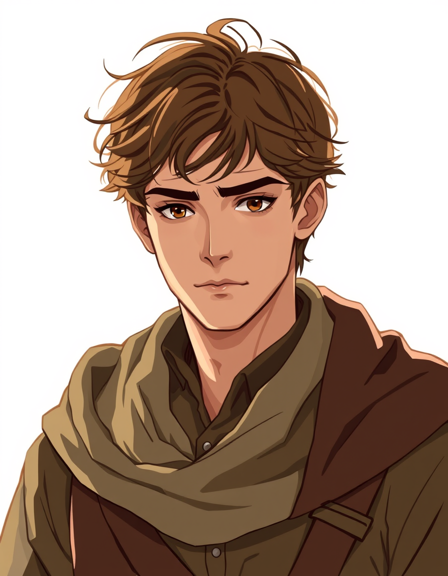 Characters idea: an original character defined by silhouette, role, outfit, palette, and expression, deliberate composition, A seemingly ordinary young male librarian