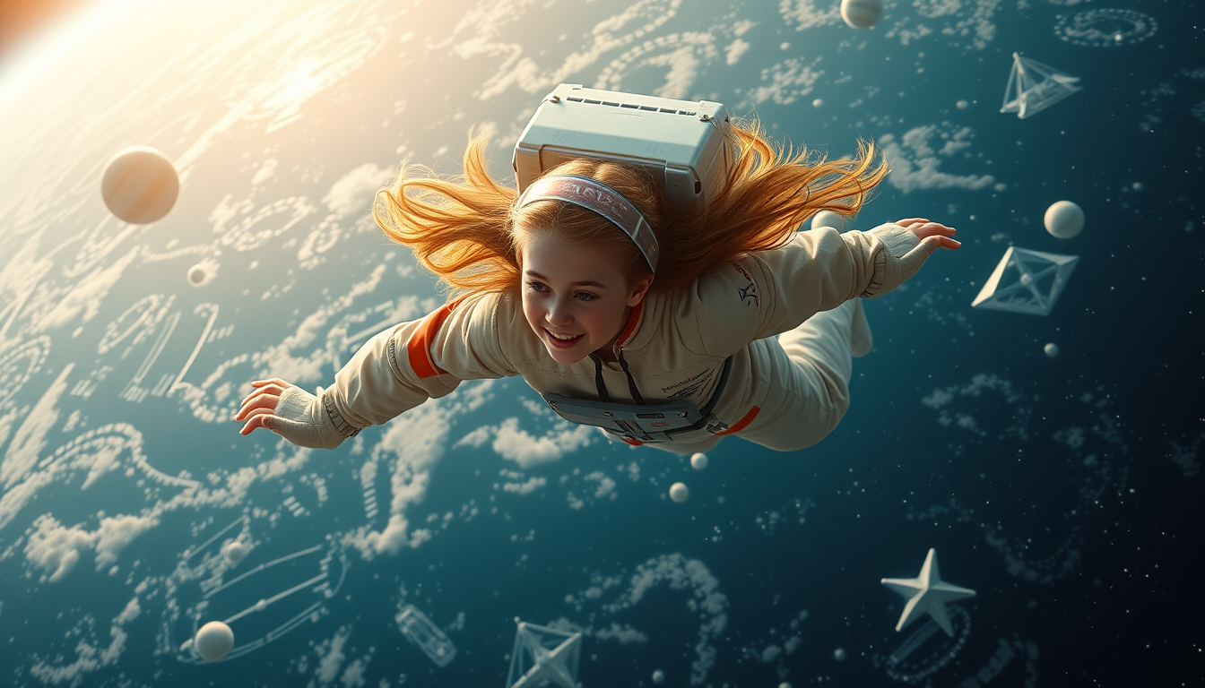 AI Art prompt example created from the prompt: a girl flying to space from earth,