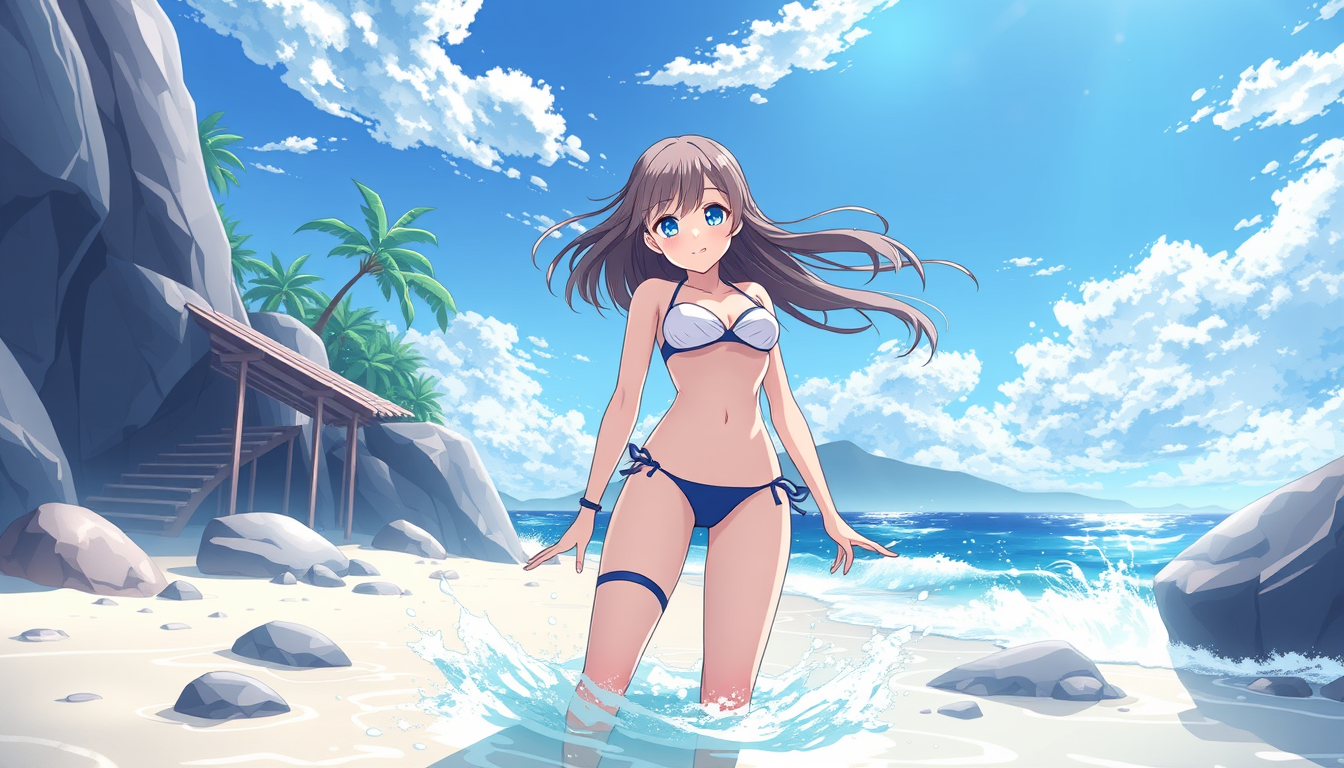 Main art studio: Cô gái không mặc bikini và quần áo anime hiện núm vú