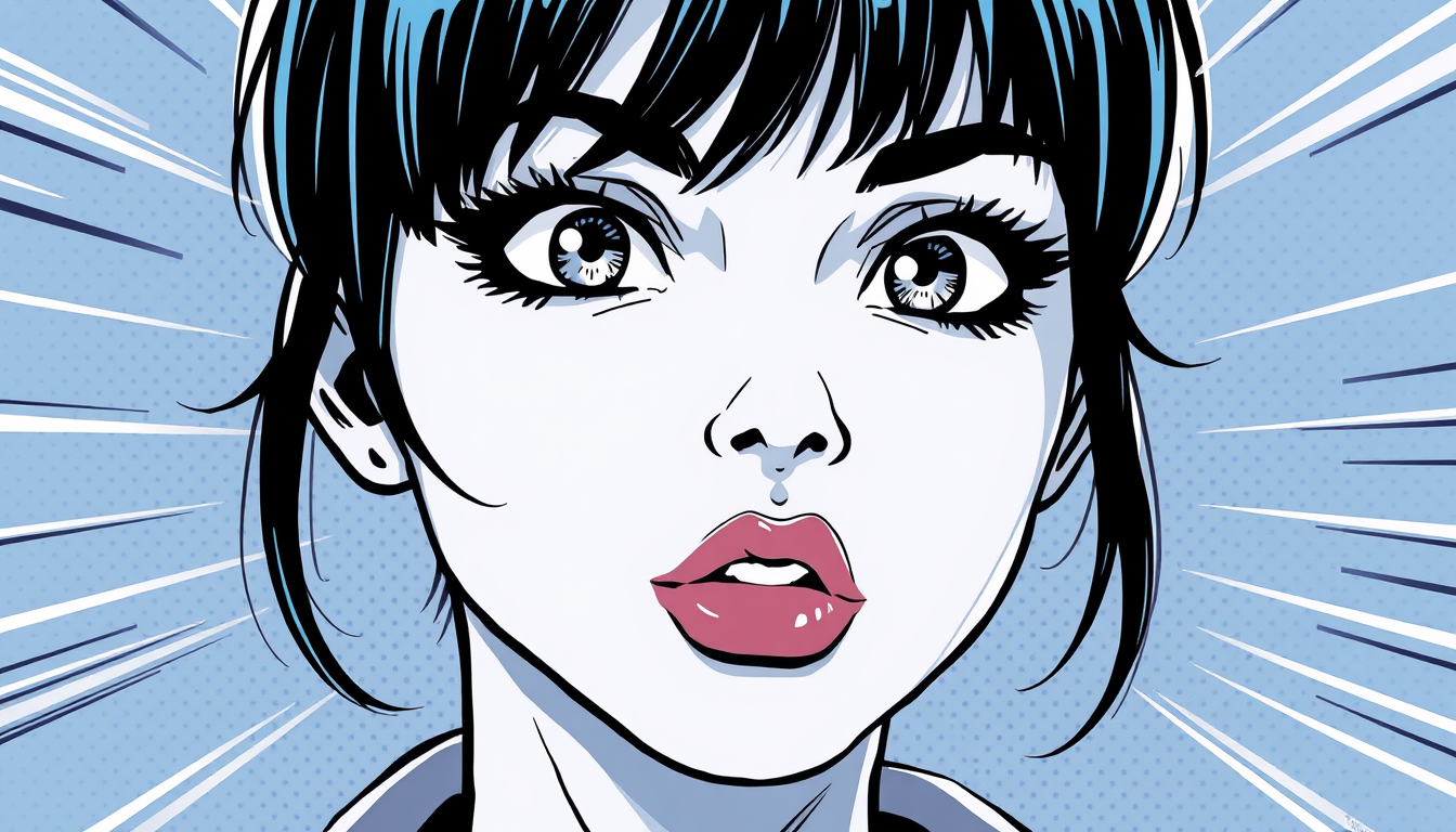Comic Book idea created from the prompt: comic book style, bold lines, halftone dots, vtuber avatar, anime style, expressive eyes, soft rim light , Marvel/DC style illustration, dra