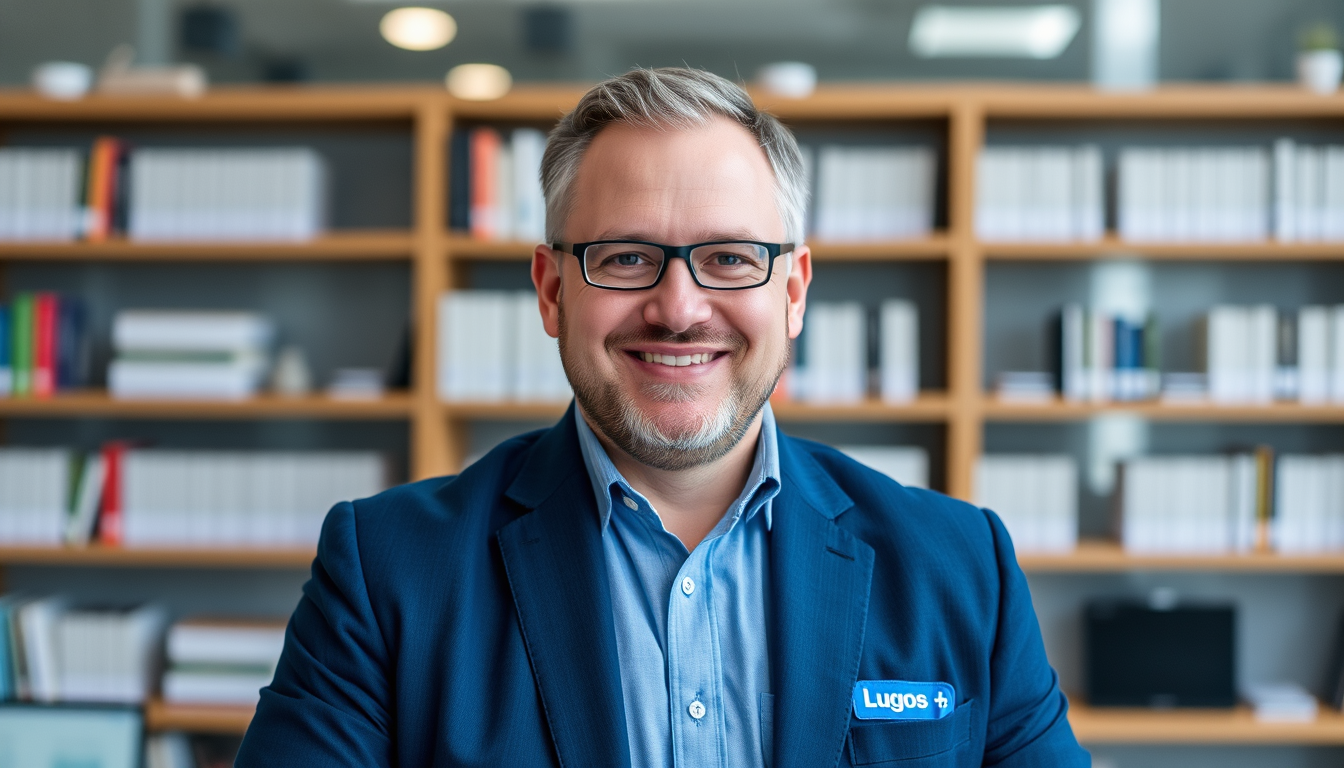 Main art studio: Employé de l'entreprise "Lugos" (couleur bleu foncé pour le mot Lugos) dont les missions dovient évoluer de "Expert technique" à "Partenaire métier"