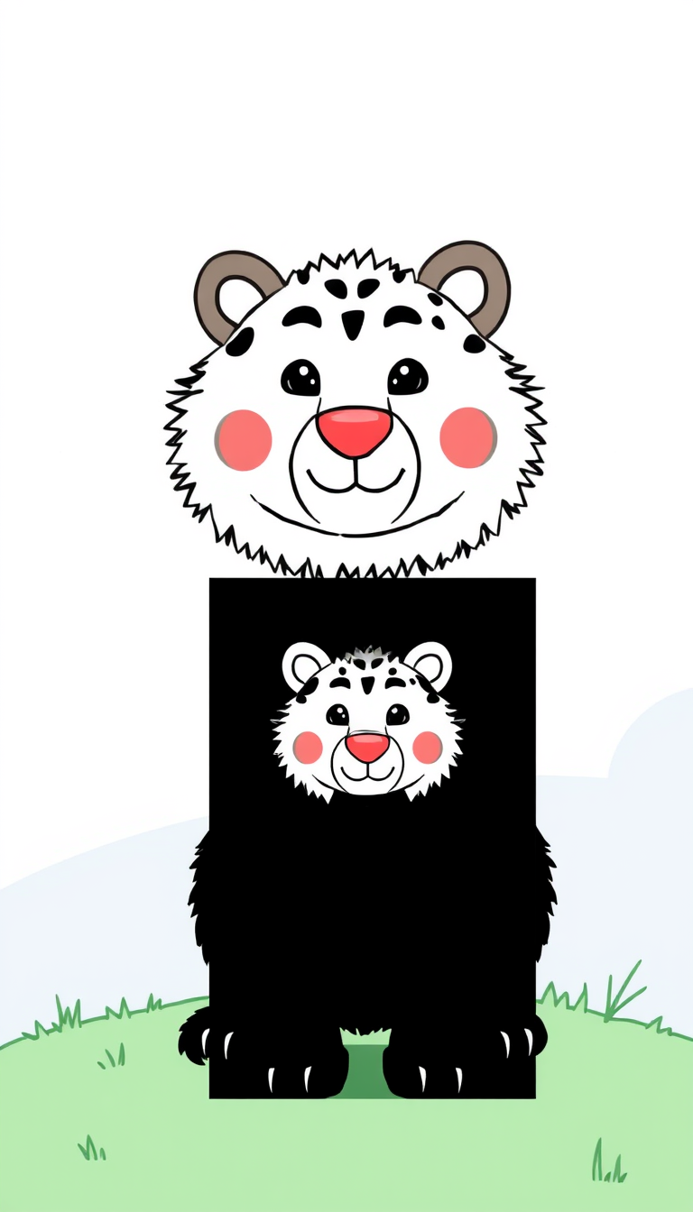 AI Art prompt example created from the prompt: create a animal drawing plus a small colour pic of the same animal in one page