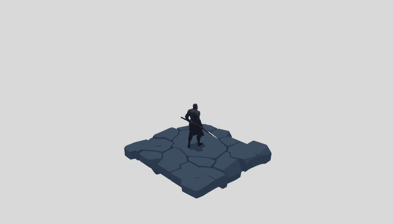 Game Asset idea created from the prompt: 2D game asset, clean isolated object, consistent art style, Create a game-ready 2D RTS unit sprite, dark fantasy military aesthetic, three-q