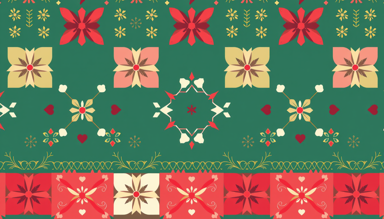 Wrapping Paper idea created from the prompt: wrapping paper design, festive repeating motif, cheerful palette, bourdeux rot , tileable gift wrap pattern