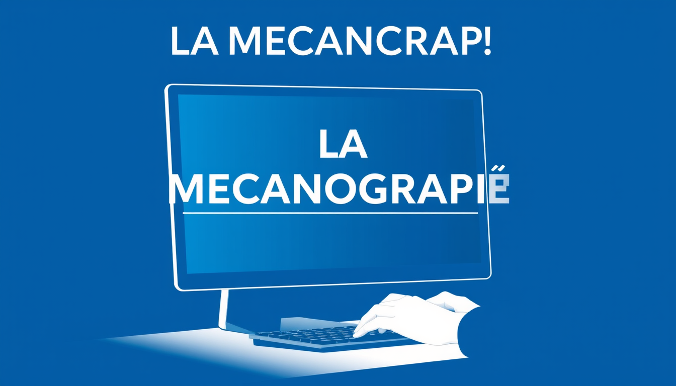 Main art studio: “Carátula escolar profesional sobre la mecanografía, formato vertical A4, título grande ‘LA MECANOGRAFÍA’, computadora moderna con teclado y manos esc