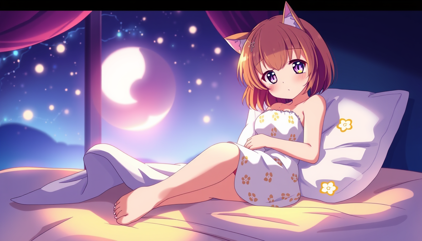 Anime idea: anime style, vibrant colors, expressive eyes, Animer fille allonger sur le ventre dans le lit , pieds nus , detailed anime illustration