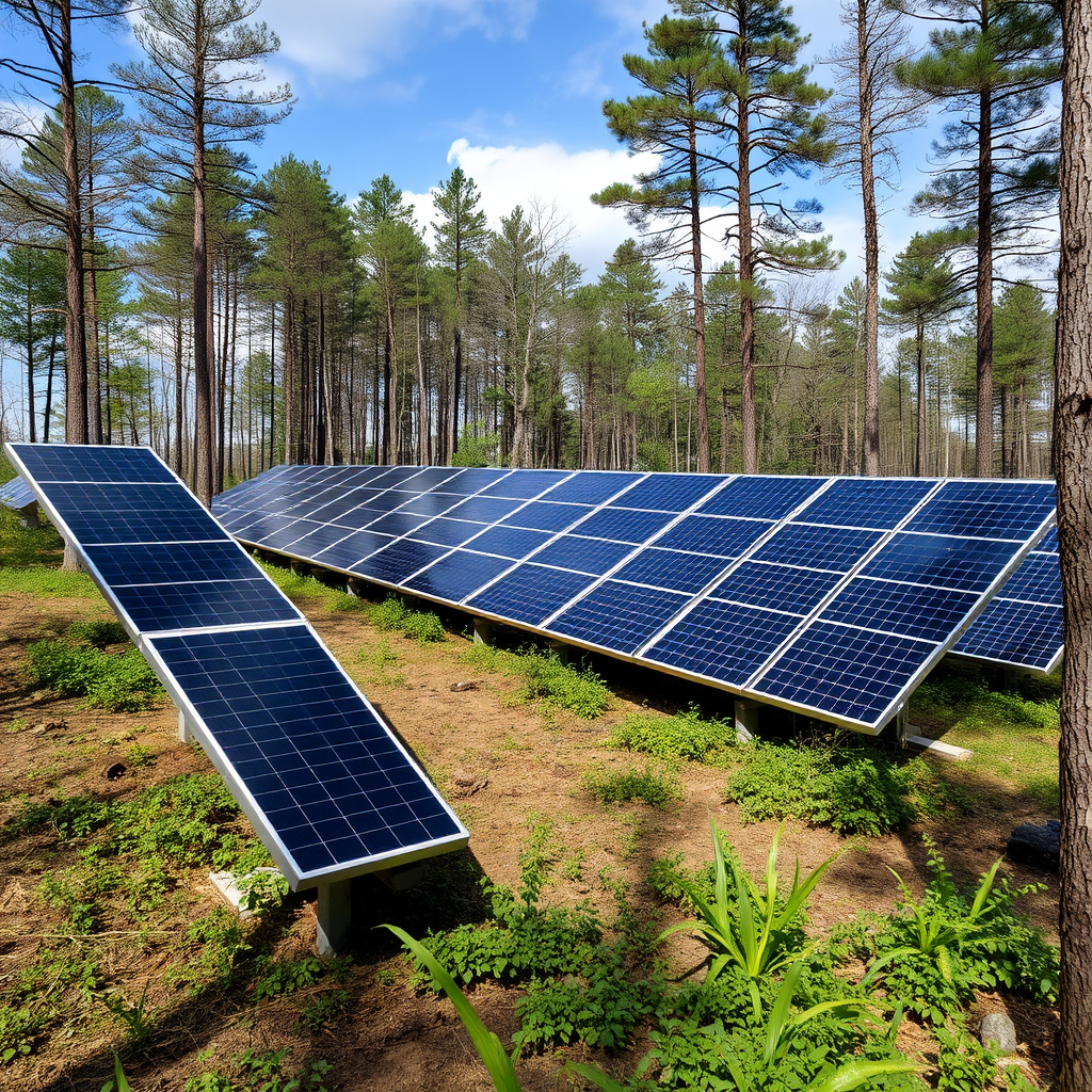 Main art studio: Solar panel farm on the woods
