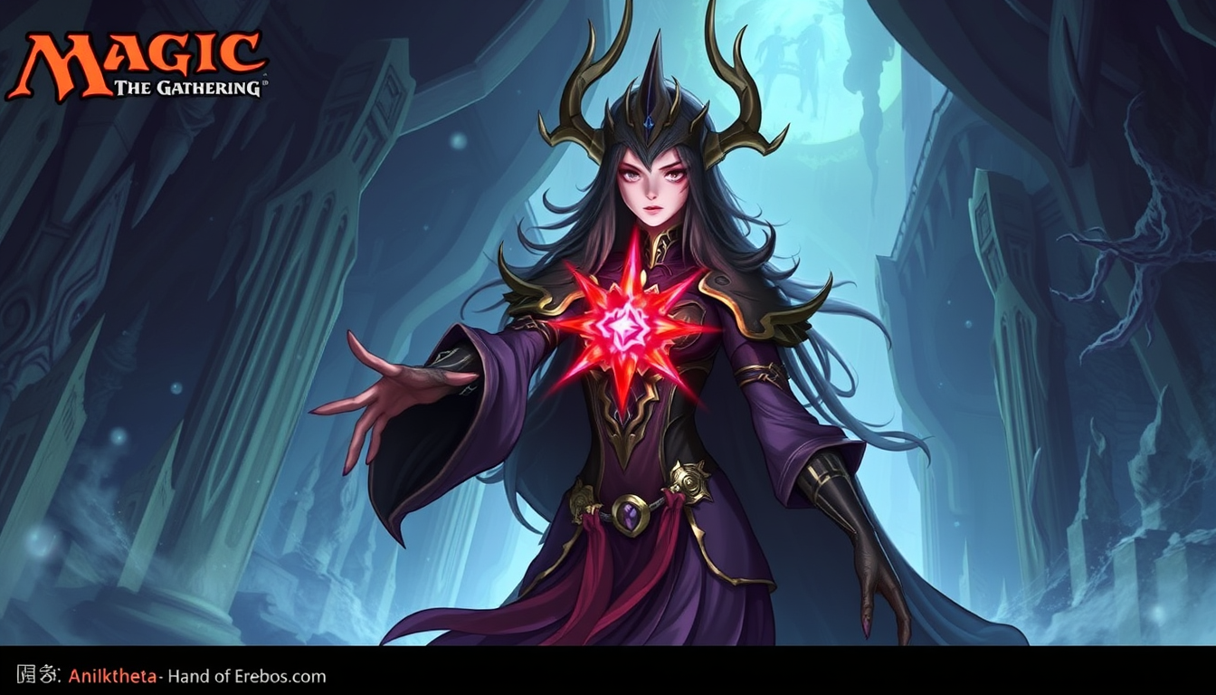 Main art studio: Can you make me an anime art for the magic the gathering card called Anikthea, Hand of Erebos?