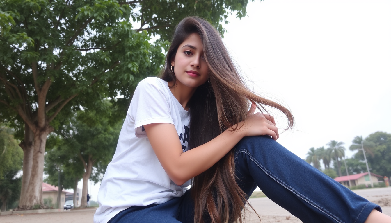 Main art studio: k cute si 18 sal ki weak girl ho os ka long hair ho compelete pick do t shirt or pant phna do or senaker bi ho or koi cute sa pose bana dina or islama