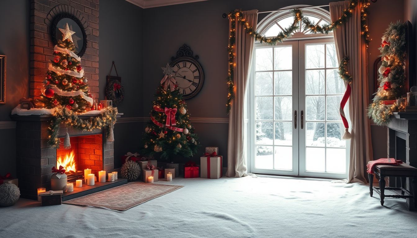 Main art studio: lovely christmas scene with room for vergbiage on right side