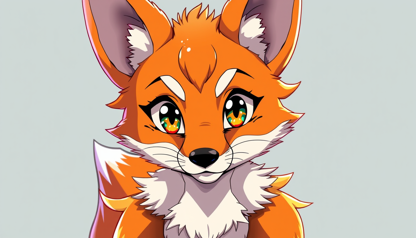 Anime idea: anime style, vibrant colors, expressive eyes, original fox character, bold colours, confident expression, character design , detailed anime illustrati