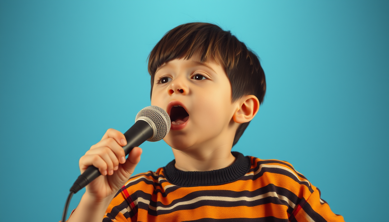 Main art studio: A boy with a bowl cut singing life goes on and on life goes on and on