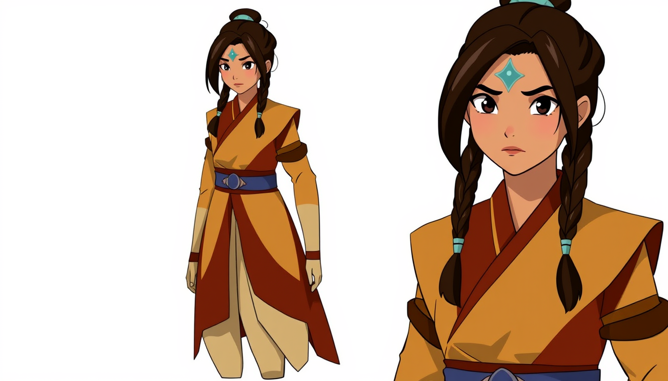 AI Art prompt example created from the prompt: Trying to make Katara's clothes from Aang the last Airbender movie for a cosplay. And need character concept art of her clothes.