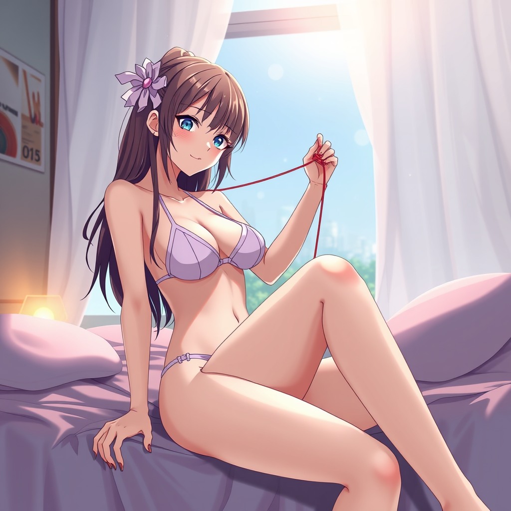 Main art studio: Adult sexy Anime Girl 25 macking sexy pose on a Bett with a String Bikini in a 30 sec Video