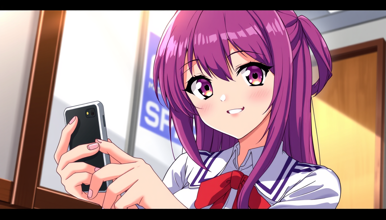 Anime idea: anime style, vibrant colors, expressive eyes, Rangiku Matsumoto in her uniform taking a mirror picture , detailed anime illustration