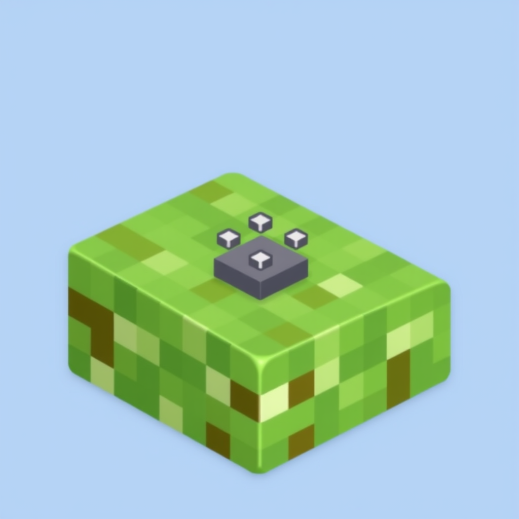 Main art studio: Classic minecraft grass block icon, with the physics icon, 2D app icon. dont make it a 3D block. make the physics icon in the middle of the