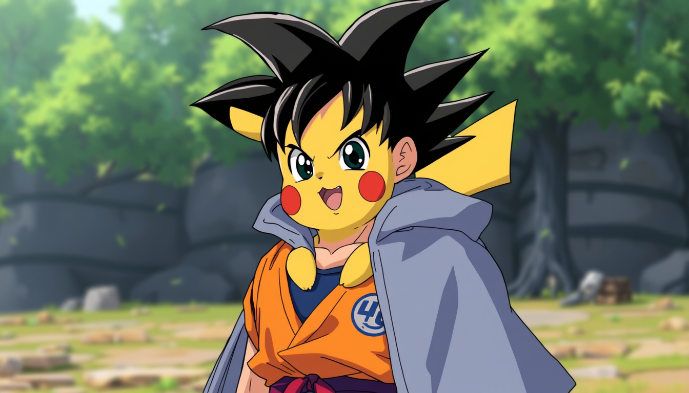 Main art studio: imagen de goku con ropa de pikachu