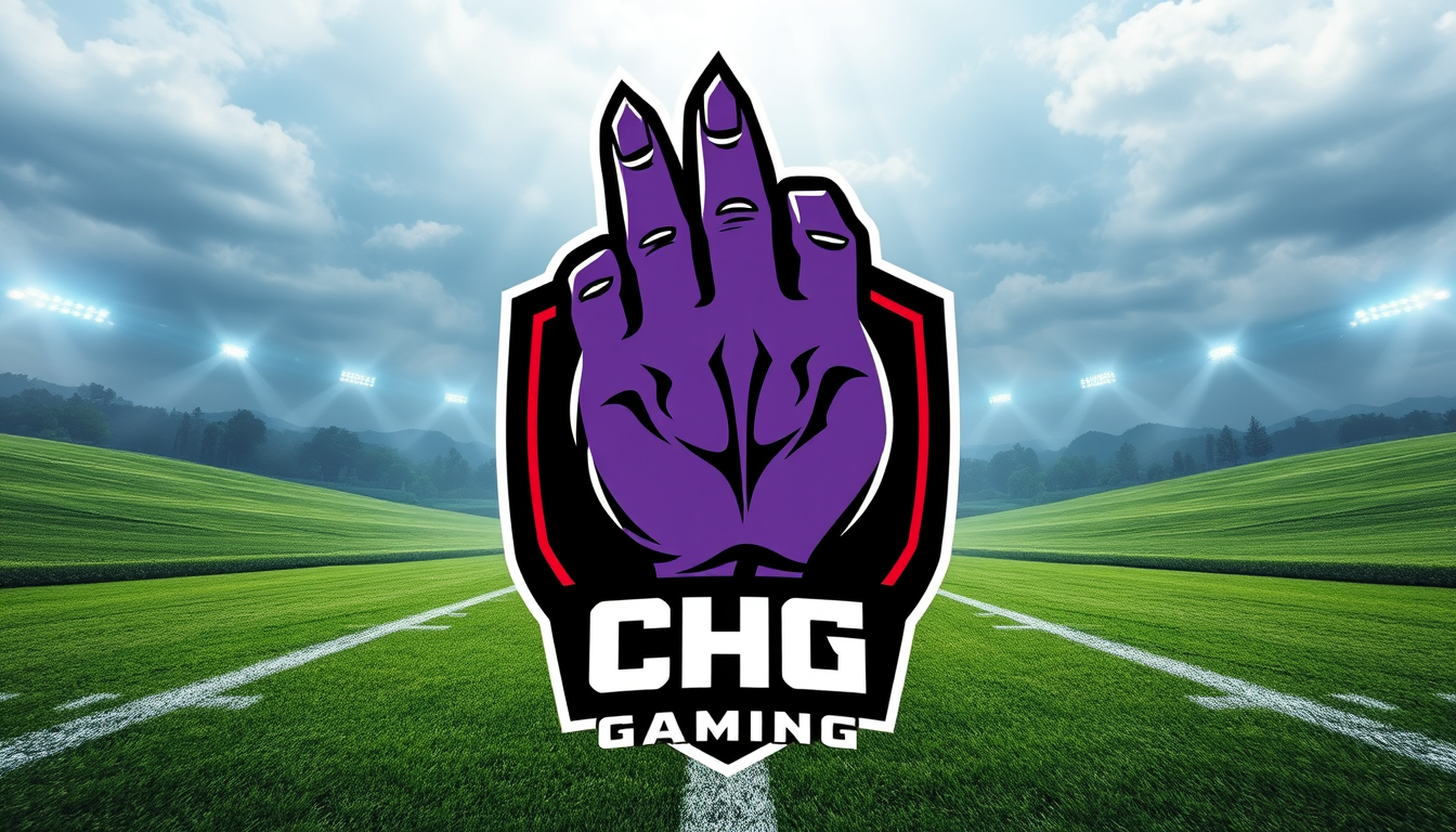 Main art studio: ic h möchte ein e sport team logo. mit CHG für crazy hand gaming. es soll lila sein mit einer mosterhand. anstatt warils sollen dort die großbuchstabe