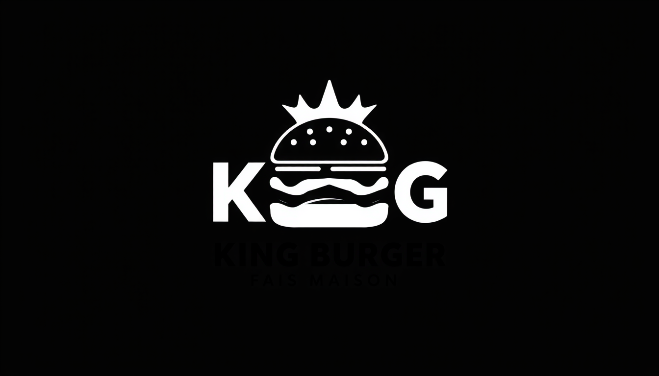 Logo idea: logo design, clean minimal mark, bold simple shapes, balanced composition, Je veux un logo noir moderne avec Ecrit king burger pour mon resto en disan