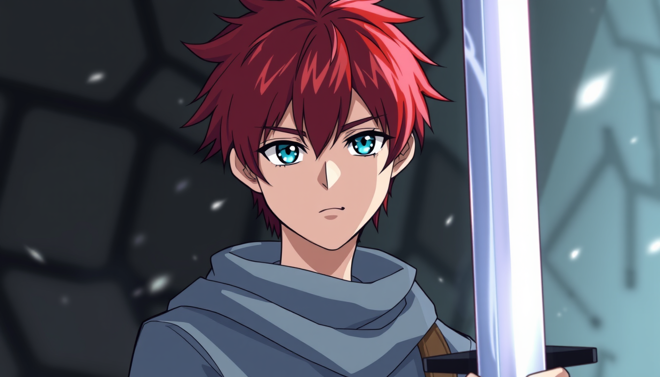 AI Art prompt example created from the prompt: un chico de 15 que mida 1,73 con pelo corto y rojo y sus ojos azules y que todo sea como de un anime pero que sea como de un anime como demo