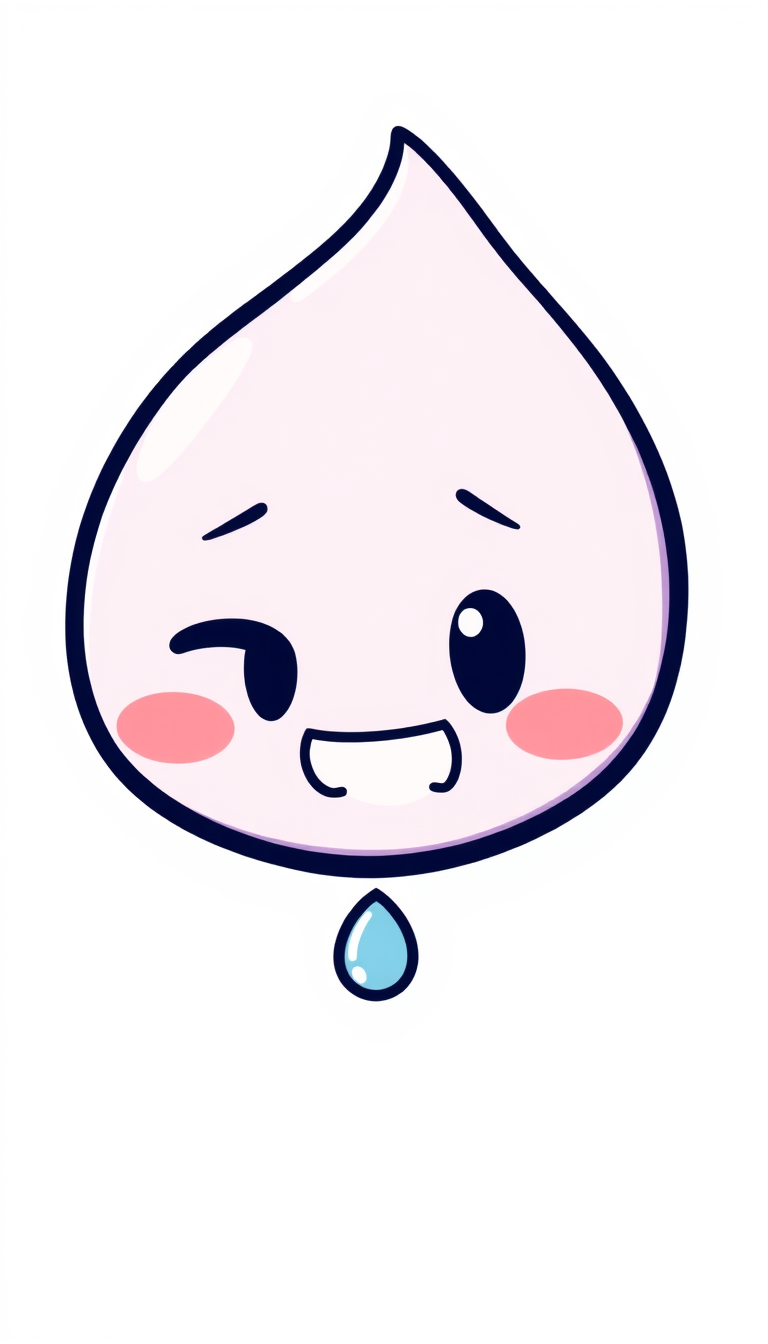 Main art studio: twitch emote, cute water droplet character, thick outline, readable at 28px